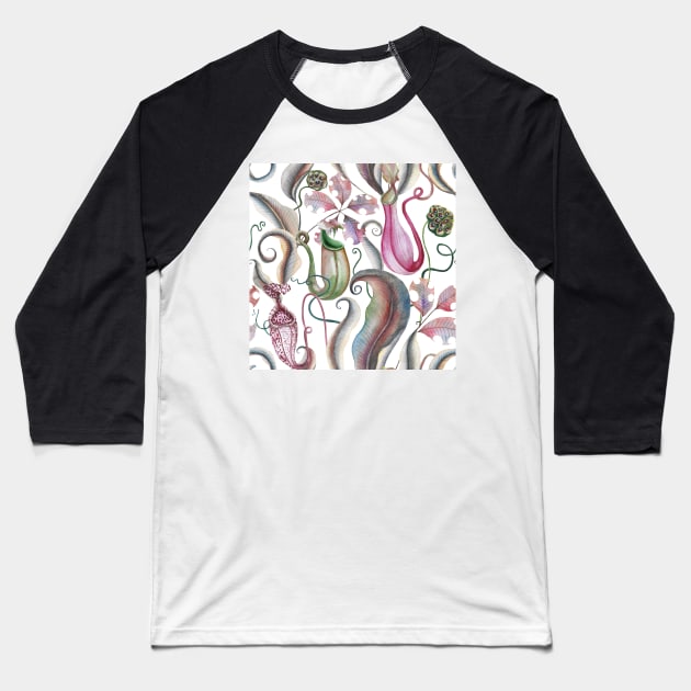 Tropical carnivorous plants watercolor botanical print Baseball T-Shirt by likapix